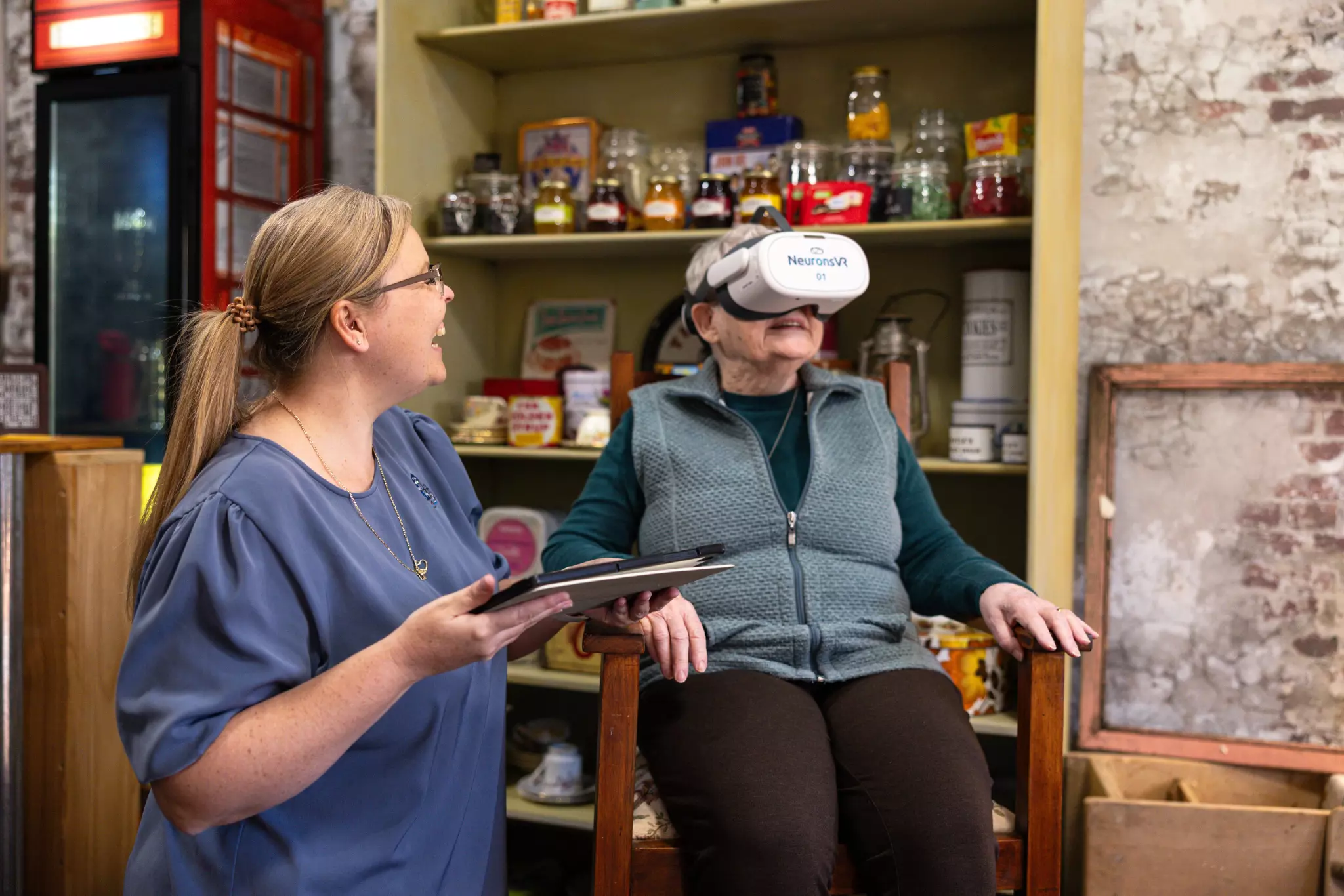 VR session with support staff and seated participant