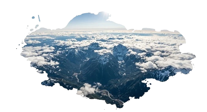 aerial view of mountains in virtual reality simulation