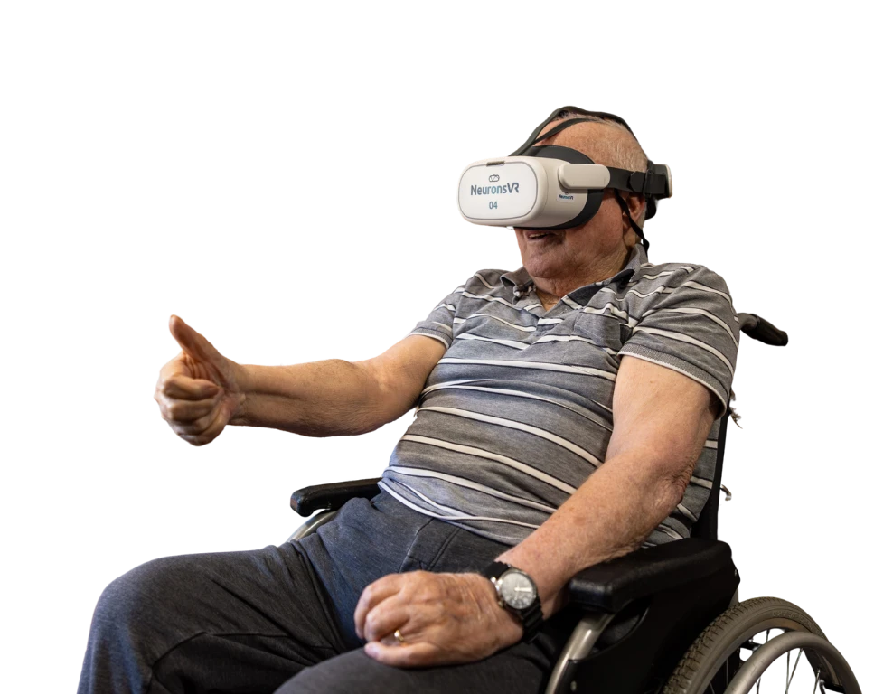 man in wheelchair using neuronsvr therpay program